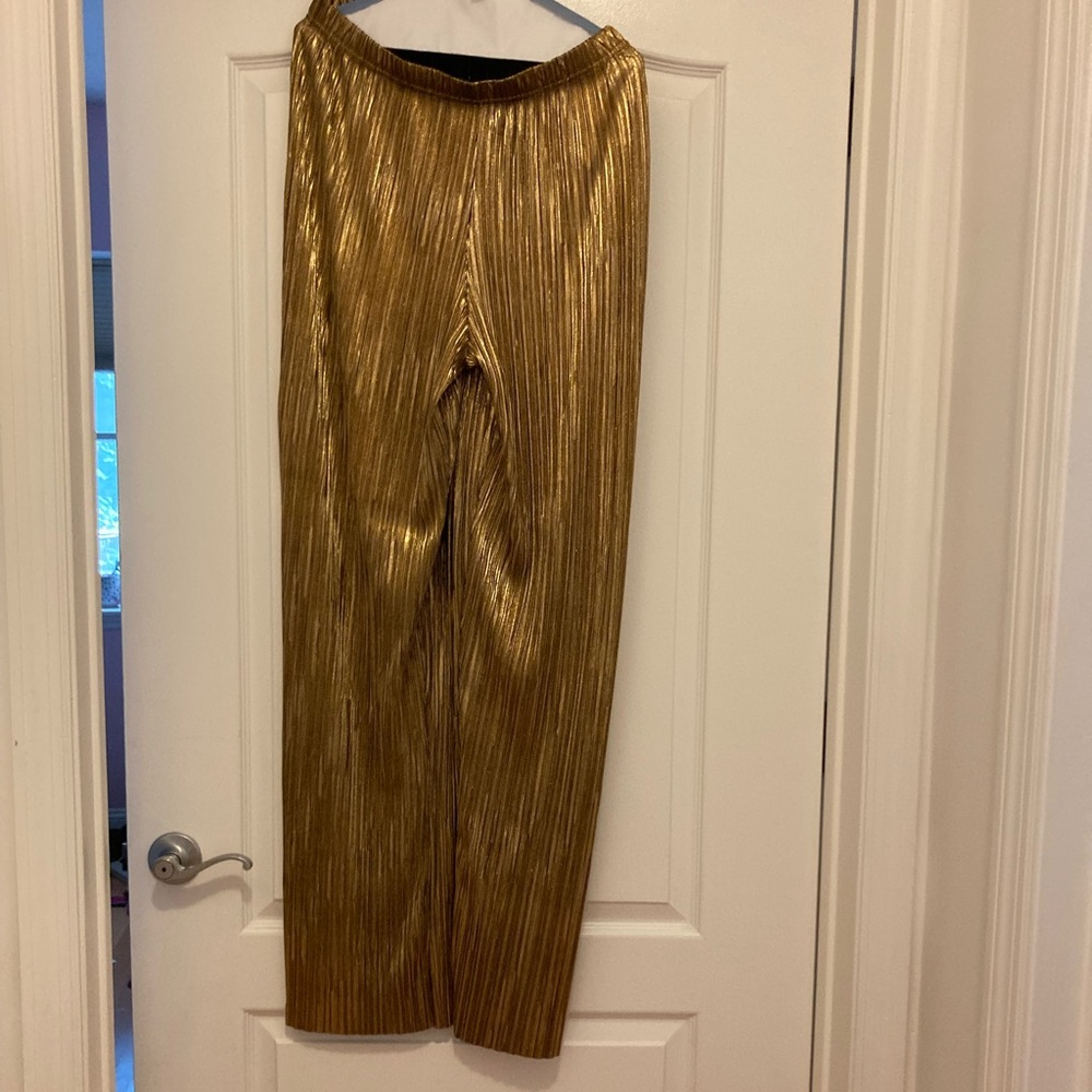 Masseys gold shimmer pleated stretch palazzo pants